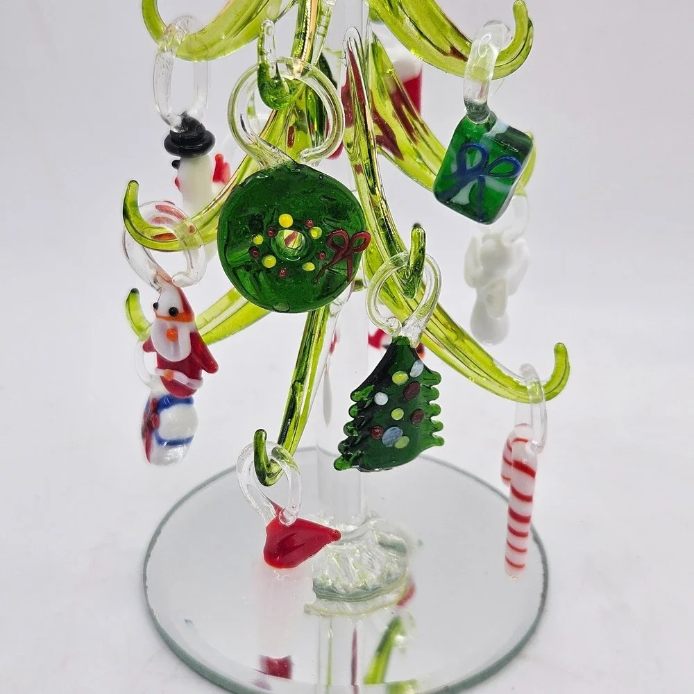Green Crystal Glass Christmas Tree with Removable Ornaments 6